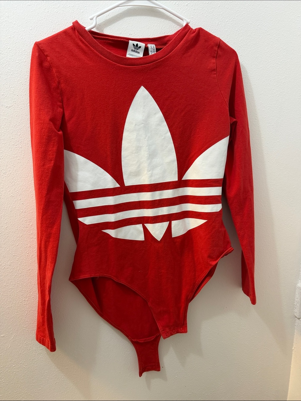 adidas Red Long-Sleeve Trefoil Bodysuit